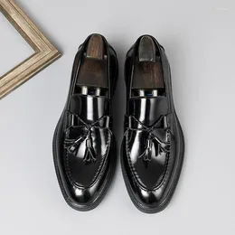 Dress Shoes Fashion Men's Leather Loafers Thick-soled Shiny A Pair Of Tassels Business Suit Casual Work