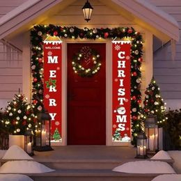 Christmas Decorations 3 pieces/set Merry Banner Door Curtains Tree Welcome Home Coupler Hanging Decoration with hooks and ropes 231013