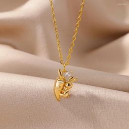 Pendant Necklaces Fashion Animal Stainless Steel Gold Color Necklace For Woman Eating Radish Adjustable Jewelry Chain Party Gift