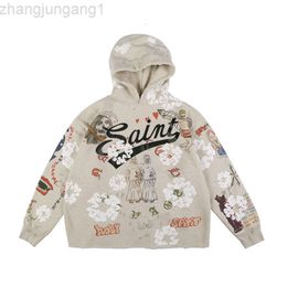 Designer Hoodie Saint Michael Co Brand Designer Fashion trend hand-painted kapok flower print ins loose fitting sweater for men and women with graffiti sweater