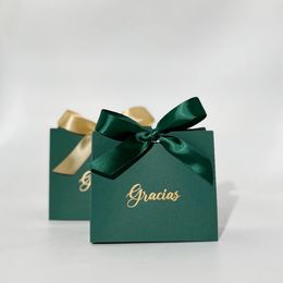 Gift Wrap Green Mini Gift Box Minimalism Solid Colour Candy Box Gold stamping Gracias choc biscuit Snacks packing Paper gift box bag 231019