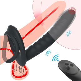 Vibrators 10 Frequency Double Penetration Anal Plug Dildo Butt Vibrator For Men Strap On Penis Vagina Adult Sex 231018