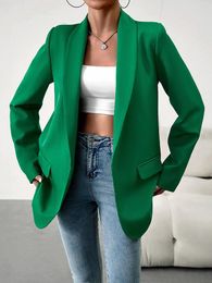 Women's Suits Green Blazers For Women 2023 Autumn Winter Fashion Pockets Long Sleeve Blazer Coats Office Lady Turn-down Collar Loose