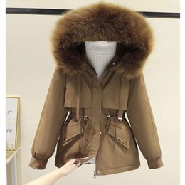 Women's Trench Coats Cotton Padded Plus Size 2XL Winter Big Fur Jacket Women Loose Slim Warm Hooded Parka Coat Down