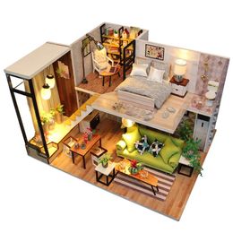 Doll House Accessories Diy Doll House Wooden Dollhouse With Cover Kits 3D Miniature Furniture Toys for Children Birthday Christmas Gifts M033 231018