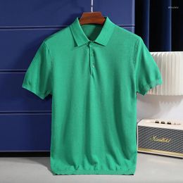 Men's Polos High-end Summer Silk Pineapple Pattern Casual Lapel Polo Shirt Business Solid Color Fashion Short-sleeved T-shirt M-4XL