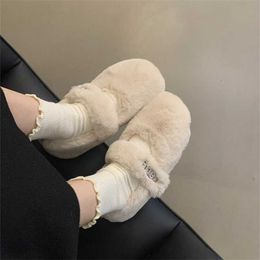 Top Boots Step on Plush Shoes Wear Women's the Outside. Autumn Winter New Round Toe Soft Sole Top Plushed Warm Bean Shoes