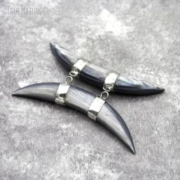 Pendant Necklaces 10Pcs Wholesale Boho Witch Handmade Jewelry Soldered Crescent Moon Shape Grey Tin White Shell PC27169