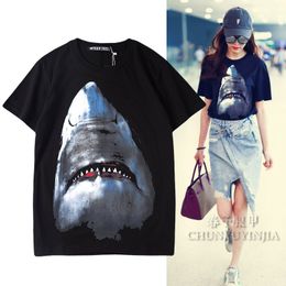 Chunyu Yin jia High Street Wear Korean Designer Style Short-Sleeved T-Shirt Men and Women Same Style shark graphic Print funny Pattern Round Neck cotton tee for women