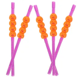 Disposable Cups Straws 5 Pcs S Straw Halloween Pumpkin Plastic Drinking Theme Drinks Milk Tools Purple Cartoon