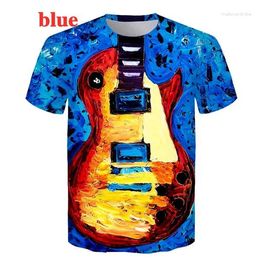 Men's T Shirts 2023 Summer Fashion Funny Guitar 3D Printed Shirt Hip Hop Music Short Sleeve Tops