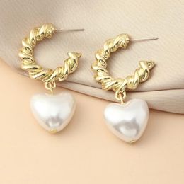 Stud Earrings Korean Vintage Gold Colour Metal Geometry For Women Simple Fashion Heart Pearl Pendant Female Fine Jewellery