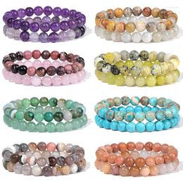 Strand 3pcs/set Natural Stone Bracelet 8mm Rose Quartz Opal Turquoises Beads Energy Bracelets For Women Men Couples Jewelry Gifts