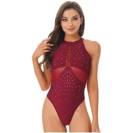 Stage Wear Women Halter Ballet Leotards For Dancer Jumpsuit See-Through Mesh Backless Gymnastics Dancing Bodysuit Adults Dancewear