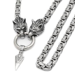 Nordic viking wolf with odin sword Gungnir necklace Stainless steel for men -king chain with valknut gift bag1285A