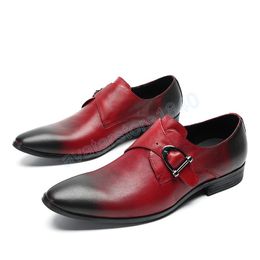 Mens Leisure Plus Size Solid Colour Office Shoes Social Pointed Toe Derby Shoes Classic Red Cow Leather Men Oxfords Shoes