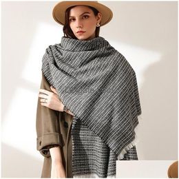 Scarves Scarf Female 2023 Winter Fresh And Sweet Imitation Cashmere Shawl Light Colour Striped Plaid Fringed Drop Delivery Fashion Ac Dhkns