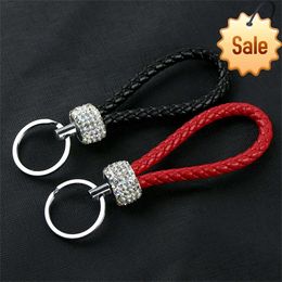 Rhinestone PU Leather Braided Rope Keychain Woven KeyRing For Women Men Classic Car Key Holder Accessories Gift Souvenir