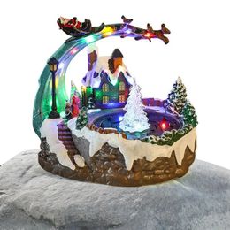 Decorative Objects Figurines Christmas Music Box | USB Recharging Glowing Resin Rotating Ornament with Fountain | Battery Operated Decors with Christmas Tree 231019