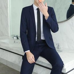Men's Suits 2Pcs/Set Male Business Suit Fashion Washable Blazer Pants Set Slim Fit Lapel Straight For Banquet