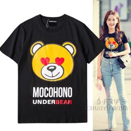 High Street Wear Korean Designer Style Short-Sleeved T-Shirt Men and Women Same Style Cute bear graphic Print funny Pattern Round Neck cotton tee for women