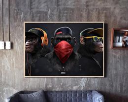 Three Gorilla Monkey Headphone Animal Canvas Painting Living Room Modern Home Decor Unframed Painting 6059897