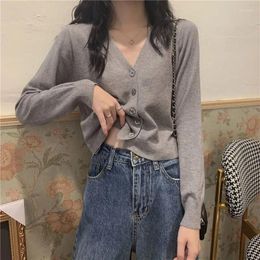 Women's Knits 2023 Autumn And Winter V-neck Button Screw Thread Solid Loose Cardigan Casual Fashion Elegant Commuter Long Sleeve Tops