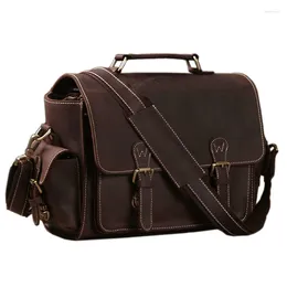 Briefcases Genuine Leather Men Briefcase Messenger Bags Crazy Horse Camera Business Male Laptop Tote