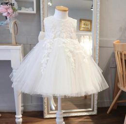 Puffy Tulle Romantic Flower Girl Dresses For Wedding Elegant Lace Appliqued Kids Todder First Communion Birthday Gowns Little Girl's Formal Party Dress CL2791