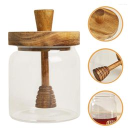 Dinnerware Sets Honey Glass Jar Terrarium Dipper Small Container Kitchen Stirring Rod Clear Dispenser Syrup Wood