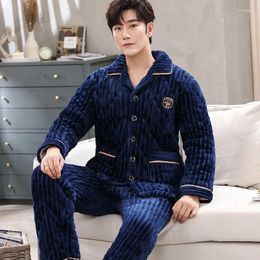 Men's Sleepwear Men Pajamas Winter Plush Leisure Wear Three Layer Nighgown Cotton Thickened Household Autumn Suit Warm Flannel Home Clothing