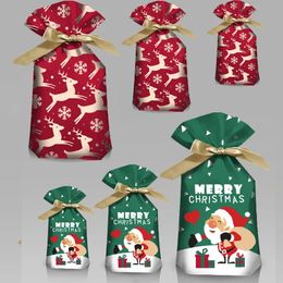 Gift Wrap 510pcs Year Candy Bag Santa Snowflake Crisp Drawstring Merry Christmas Decorations for Home Noel Present 230819