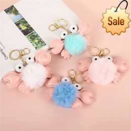 Cute Plush Crab Key Chain Charm Garment Hair Ball Hanging Accessories Cartoon Case Bag Small Doll Pendant Key Ring Dift