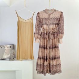 2022 spring and summer new dress international brand series gold wire printed oversized long dress243o