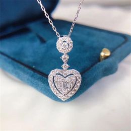 Heart love Lab Diamond cz Pendant 925 Sterling Silver Party Wedding Pendants Chain Necklace For Women Bridal Fine Jewelry2239