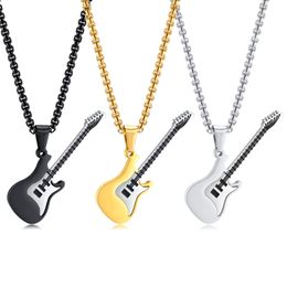 Guitar Necklaces for Men Women, Stainless Steel/Gold/Black Color Music Rock Hip Hop Jewelry Gift, Personalized Guitar Picks Pendant with 24 Inch Chain