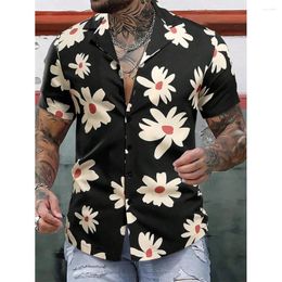 Men's Casual Shirts Summer Flower Hawaiian For Men 3d Shirt Beach Holiday Short Sleeve Oversized Top Tee Homme Vacation Blouse