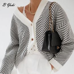 Women's Sweaters Blessyuki Oversized Loose Soft Knitted Cardigan Sweater Women Vintage Striped V-neck Long Sleeve Sweaters Female Korean Chic top 231019