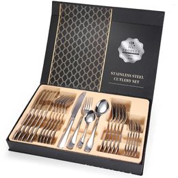 Dinnerware Sets 24 Piece Set Of Stainless Steel Tableware Gift Box Packaging Creative Modern Design Cutlery Kitchenware Decor