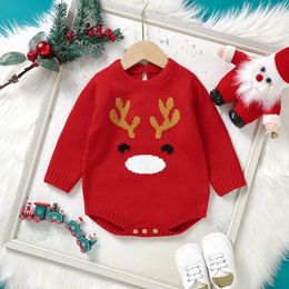 Rompers Baby Boys Girls Bodysuits Winter Casual Round Neck Full Sleeves Knitted born Infant Reindeer Onesie Toddler Christmas Outfits 231018
