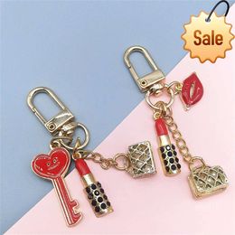 Creative Lipstick Bag Pendant Key Chain Charm Sexy Lips Keyring Accessories Women Bag Ornaments Keyholder Exquisite Gift