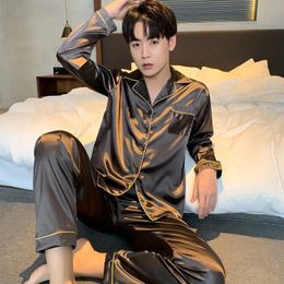 Men's Sleepwear Men Pyjama Sets Silk Satin Sleepwear For Man Shirt Long Sleeve Pyjama Male Fashion Soft Home Night Wear Big Size Loungewear 231018