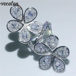 Vecalon Big Flower Ring 925 sterling silver Water Drop Diamond Engagement Wedding band rings for women Finger Jewelry308E