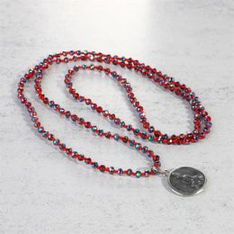 Pendant Necklaces KELITCH Red Color Lucky 925 Silver Buddha Wooden Agate Beaded Long Crystal