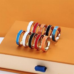 2021 Stainless Steel Colourful Band Rings for Women Men Jewellery letter Gold Silver Rose Ring withbox201d