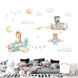 Wall Stickers Cartoon Animals Pilot Aircraft Sticker for Kids room Nursery Boys Bedroom Decor Vinyl Cute Decals Art Murals 231019