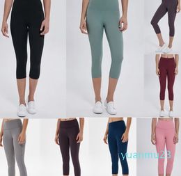 seamless womens yoga leggings suit cropped pants High Waist Align Threaded Sports midcalf Raising Hips Gym Wear Elastic Fitness