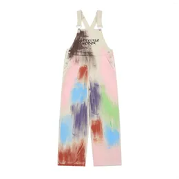 Men's Jeans Fashion High Street Printed Denim Bib Overalls Vintage Graffiti Jumpsuits Painted Suspender Pants Loose Fit