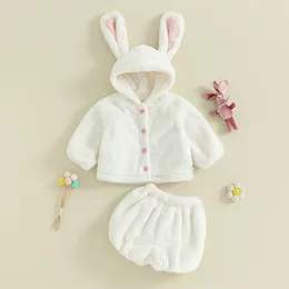 Clothing Sets Baby Girl Shorts Outfits Toddler Plush Long Sleeve Button Coat And Solid Color Set Kids 2 Piece Fuzzy Suits