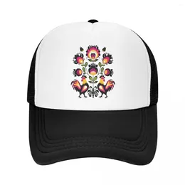 Ball Caps Poland Folk Flowers And Roosters Baseball Cap Adult Polish Floral Art Adjustable Trucker Hat Sun Protection Snapback